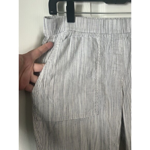 Theory Women Linen Striped Stretch Dress Pants Size 8 Button Flaw* - Picture 6 of 10